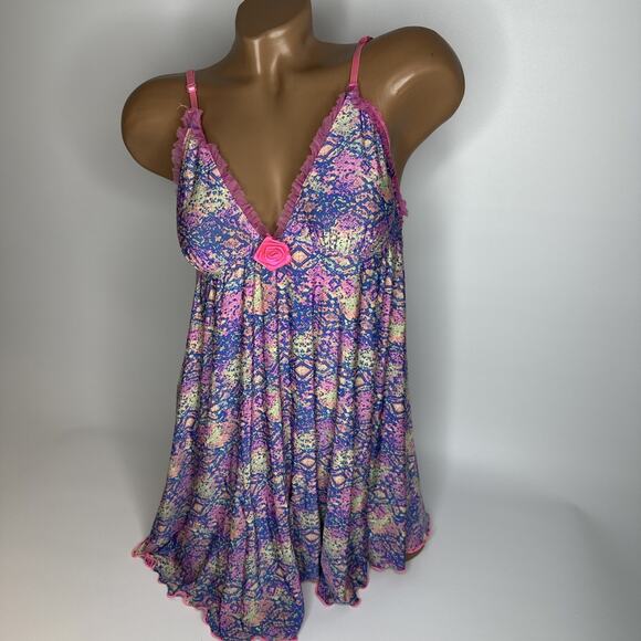 Y2K Fairycore Pink Rose Slip Dress Stretch Mesh Ruffle Coquette S XS Romantic - Picture 10 of 11